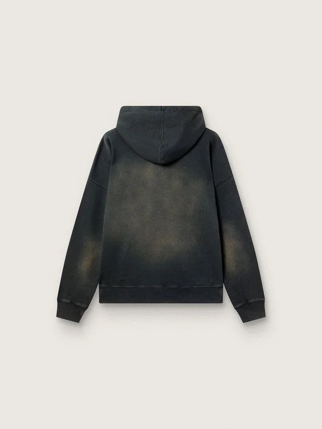 Unisex-Kapuzen-Sweatshirt aus schwarzer Baumwolle mit Bleich-Effekt