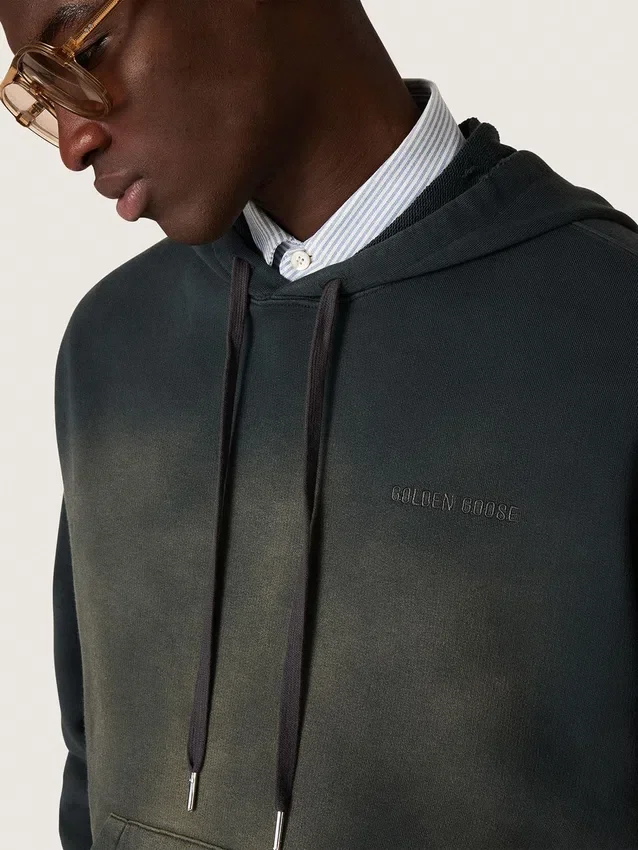 Unisex-Kapuzen-Sweatshirt aus schwarzer Baumwolle mit Bleich-Effekt