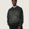 Unisex-Kapuzen-Sweatshirt aus schwarzer Baumwolle mit Bleich-Effekt