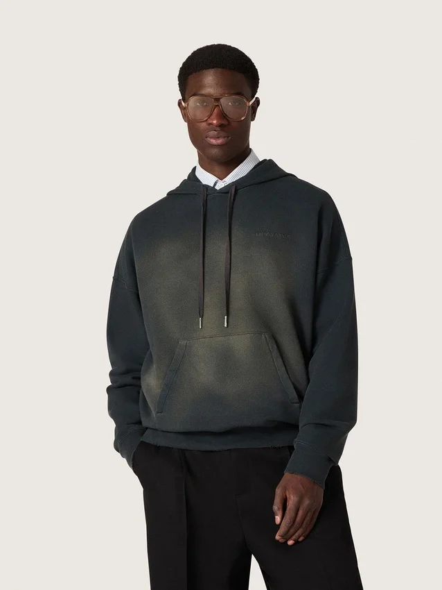 Unisex-Kapuzen-Sweatshirt aus schwarzer Baumwolle mit Bleich-Effekt