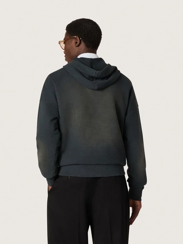Unisex-Kapuzen-Sweatshirt aus schwarzer Baumwolle mit Bleich-Effekt