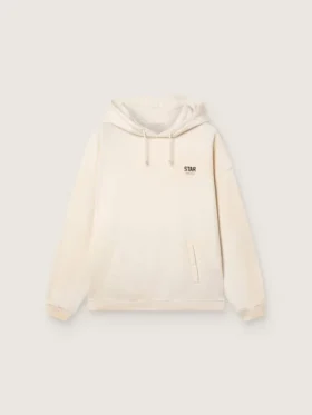 Unisex-Kapuzen-Sweatshirt «Star» aus weisser Baumwolle mit Logo-Print