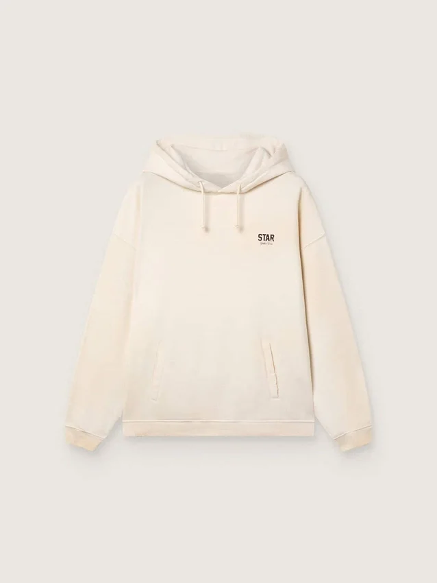 Unisex-Kapuzen-Sweatshirt «Star» aus weisser Baumwolle mit Logo-Print