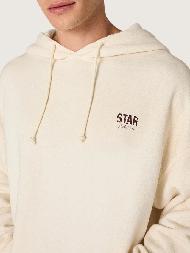 Unisex-Kapuzen-Sweatshirt «Star» aus weisser Baumwolle mit Logo-Print