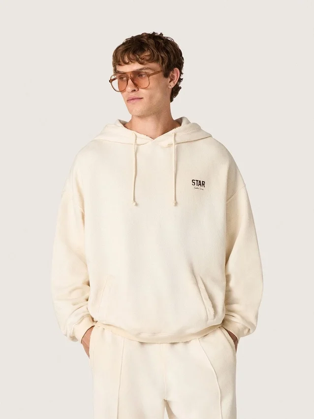 Unisex-Kapuzen-Sweatshirt «Star» aus weisser Baumwolle mit Logo-Print
