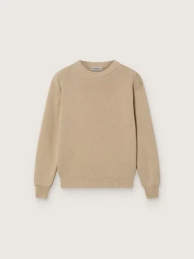 Unisex-Pullover für Kinder in Goldbeige mit Rippmuster und Logo auf dem Rücken