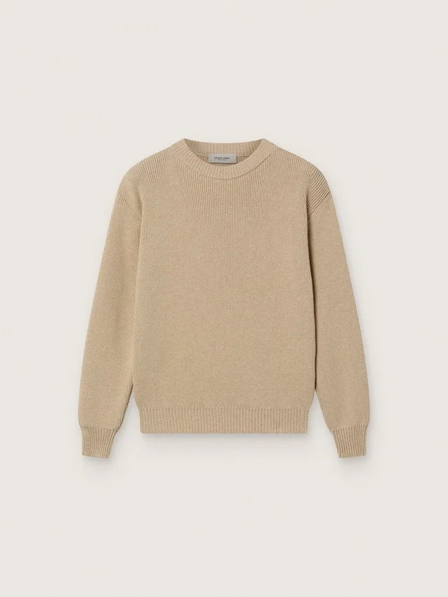 Unisex-Pullover für Kinder in Goldbeige mit Rippmuster und Logo auf dem Rücken