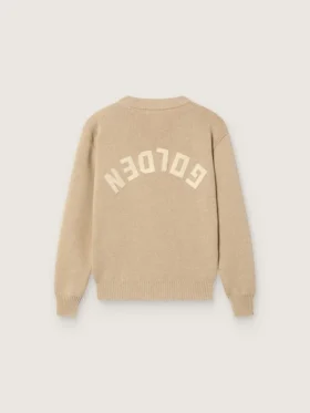 Unisex-Pullover für Kinder in Goldbeige mit Rippmuster und Logo auf dem Rücken