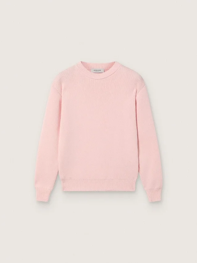 Unisex-Pullover für Kinder in Rosa mit Rippmuster und Golden-Logo auf dem Rücken