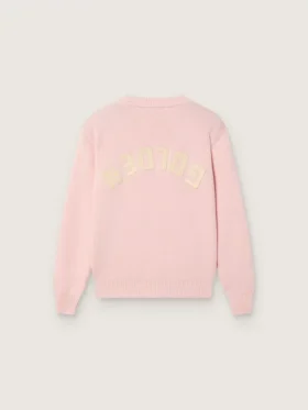Unisex-Pullover für Kinder in Rosa mit Rippmuster und Golden-Logo auf dem Rücken