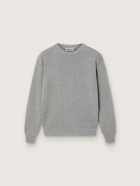 Unisex-Pullover «Golden» für Kinder aus grau meliertem Rippstrick mit Logo auf der Rückseite