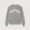 Unisex-Pullover «Golden» für Kinder aus grau meliertem Rippstrick mit Logo auf der Rückseite