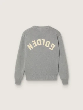 Unisex-Pullover «Golden» für Kinder aus grau meliertem Rippstrick mit Logo auf der Rückseite