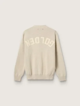 Unisex-Pullover mit Rundhalsausschnitt aus beiger Baumwolle mit Aufnäher auf der Vorderseite und Logo auf der Rückseite