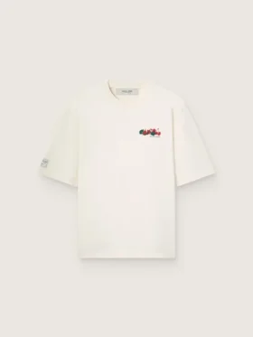 Unisex-Resort-Hemd aus weisser Baumwolle mit Aufdruck und Logo