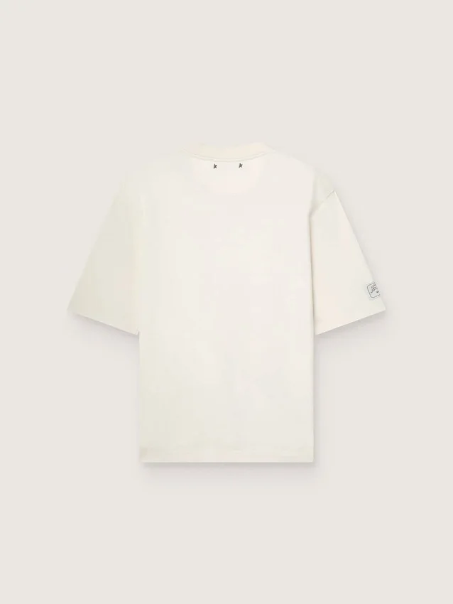 Unisex-Resort-Hemd aus weisser Baumwolle mit Aufdruck und Logo