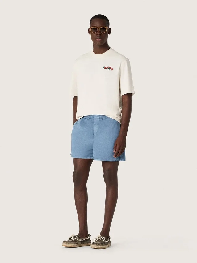 Unisex-Resort-Hemd aus weisser Baumwolle mit Aufdruck und Logo