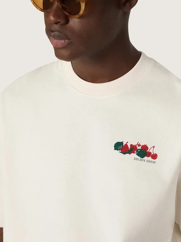 Unisex-Resort-Hemd aus weisser Baumwolle mit Aufdruck und Logo