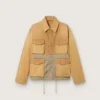 Unisex-Safarijacke aus beiger und militärgrüner Baumwolle mit Maxi-Taschen