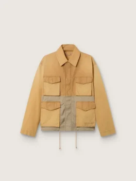Unisex-Safarijacke aus beiger und militärgrüner Baumwolle mit Maxi-Taschen