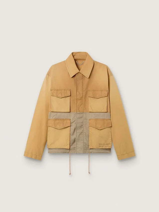 Unisex-Safarijacke aus beiger und militärgrüner Baumwolle mit Maxi-Taschen