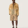 Unisex-Safarijacke aus beiger und militärgrüner Baumwolle mit Maxi-Taschen