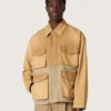 Unisex-Safarijacke aus beiger und militärgrüner Baumwolle mit Maxi-Taschen