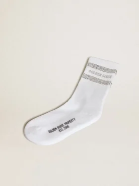 Unisex-Socken aus weisser Baumwolle mit dekorativen Kristallen