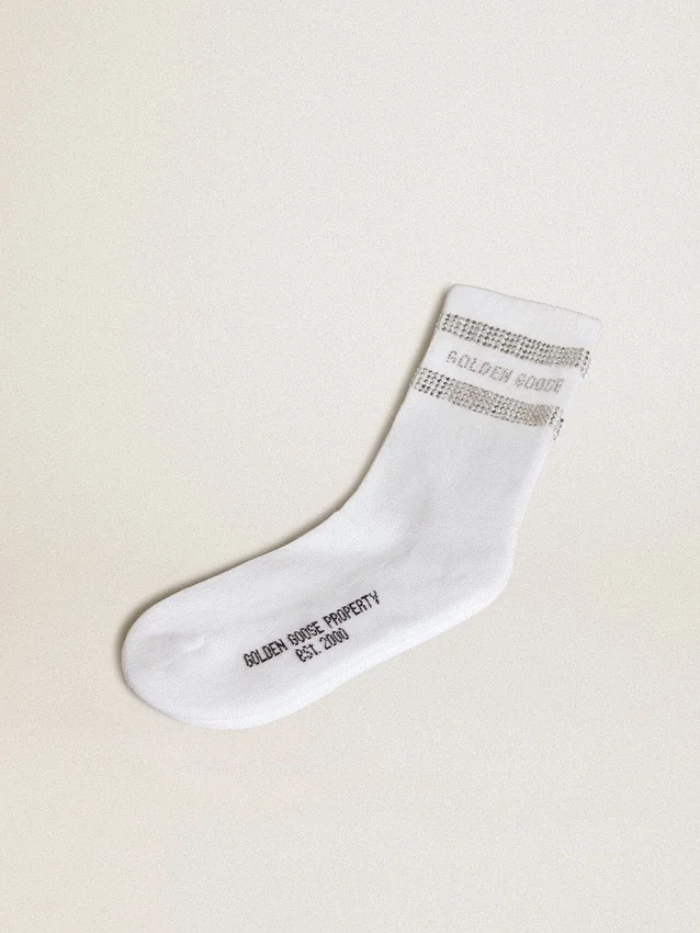 Unisex-Socken aus weisser Baumwolle mit dekorativen Kristallen
