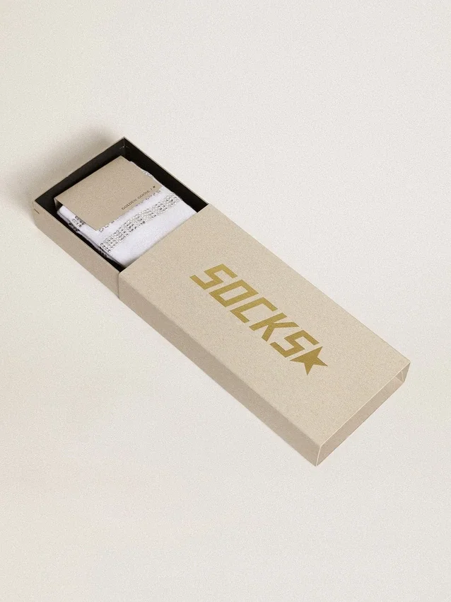 Unisex-Socken aus weisser Baumwolle mit dekorativen Kristallen