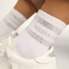 Unisex-Socken aus weisser Baumwolle mit dekorativen Kristallen