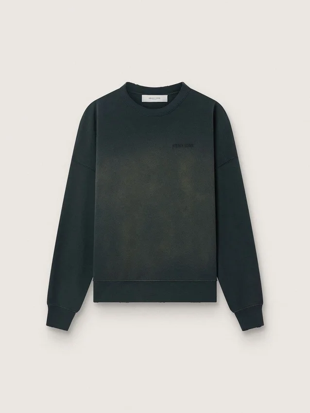 Unisex-Sweatshirt aus abgenutzter schwarzer Baumwolle mit gesticktem Logo