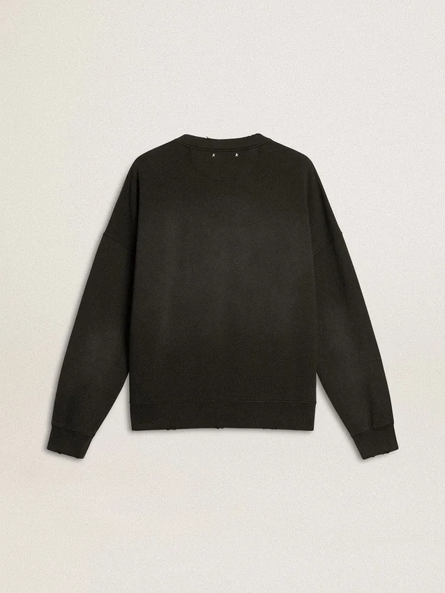 Unisex-Sweatshirt aus abgenutzter schwarzer Baumwolle mit gesticktem Logo