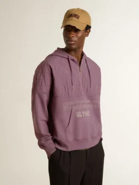Unisex-Sweatshirt aus mauvefarbener Baumwolle mit Aufdruck auf der Vorderseite