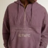 Unisex-Sweatshirt aus mauvefarbener Baumwolle mit Aufdruck auf der Vorderseite