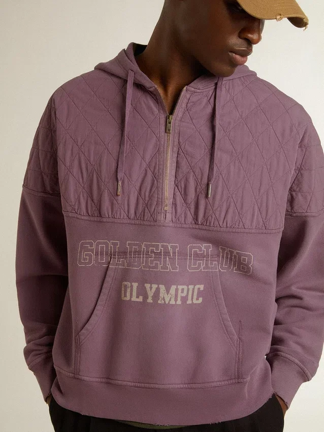 Unisex-Sweatshirt aus mauvefarbener Baumwolle mit Aufdruck auf der Vorderseite
