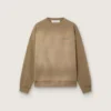 Unisex-Sweatshirt aus militärgrüner Baumwolle im Bleach-Look mit gesticktem Logo