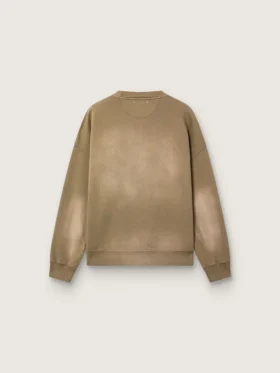 Unisex-Sweatshirt aus militärgrüner Baumwolle im Bleach-Look mit gesticktem Logo