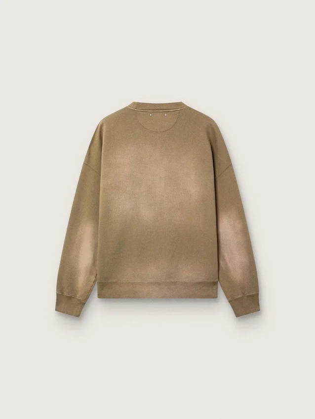 Unisex-Sweatshirt aus militärgrüner Baumwolle im Bleach-Look mit gesticktem Logo