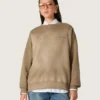 Unisex-Sweatshirt aus militärgrüner Baumwolle im Bleach-Look mit gesticktem Logo
