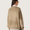 Unisex-Sweatshirt aus militärgrüner Baumwolle im Bleach-Look mit gesticktem Logo