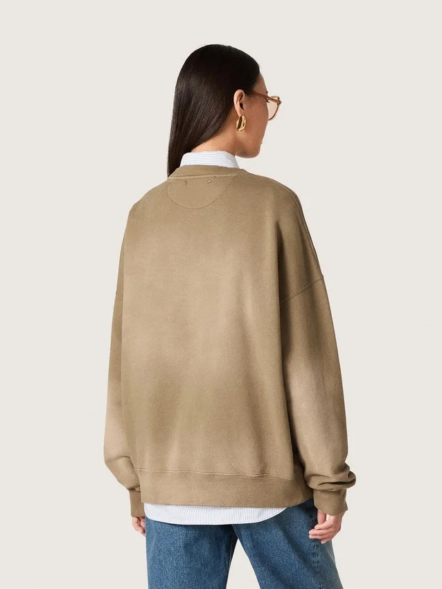 Unisex-Sweatshirt aus militärgrüner Baumwolle im Bleach-Look mit gesticktem Logo