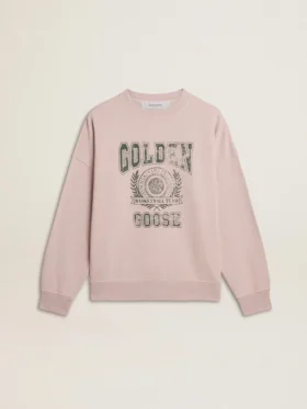 Unisex-Sweatshirt mit Rundhalsausschnitt in Altrosa und grünem Logo-Aufdruck