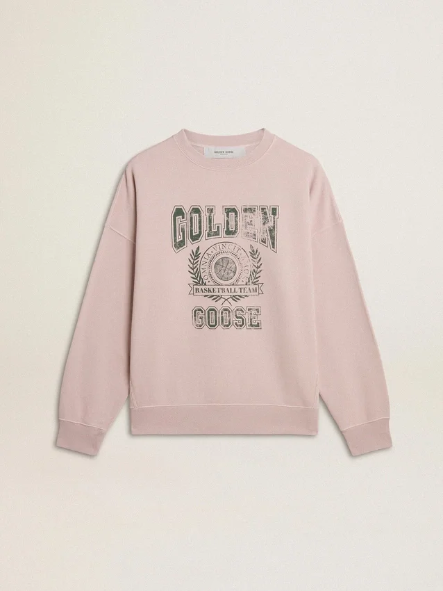 Unisex-Sweatshirt mit Rundhalsausschnitt in Altrosa und grünem Logo-Aufdruck