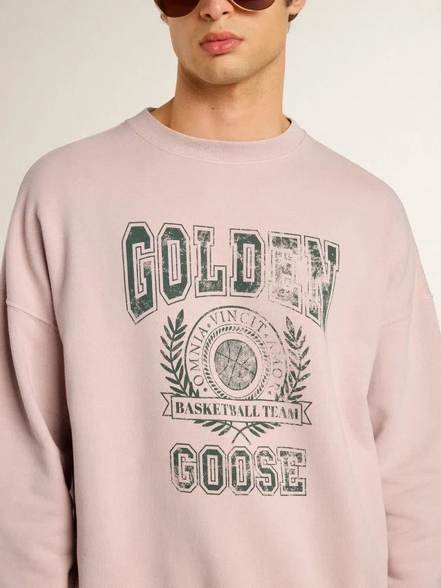 Unisex-Sweatshirt mit Rundhalsausschnitt in Altrosa und grünem Logo-Aufdruck