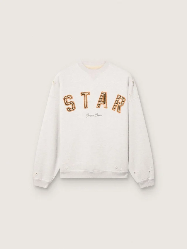 Unisex-Sweatshirt «Star» aus grau melierter Baumwolle mit «Star»-Stickerei