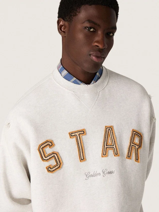 Unisex-Sweatshirt «Star» aus grau melierter Baumwolle mit «Star»-Stickerei