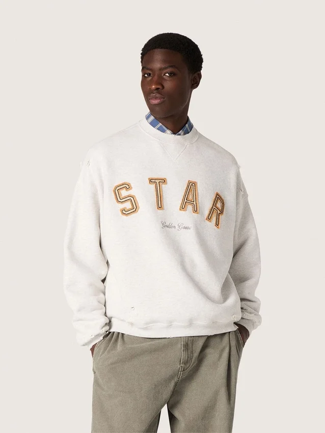 Unisex-Sweatshirt «Star» aus grau melierter Baumwolle mit «Star»-Stickerei