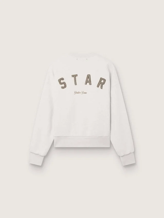 Unisex-Sweatshirt «Star» aus grauer Baumwolle mit Stickerei und Kristallen