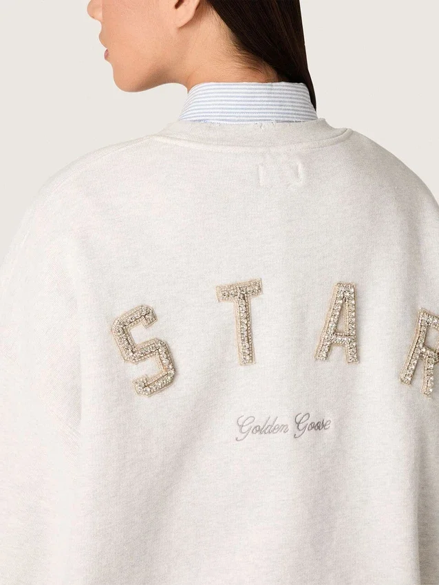 Unisex-Sweatshirt «Star» aus grauer Baumwolle mit Stickerei und Kristallen